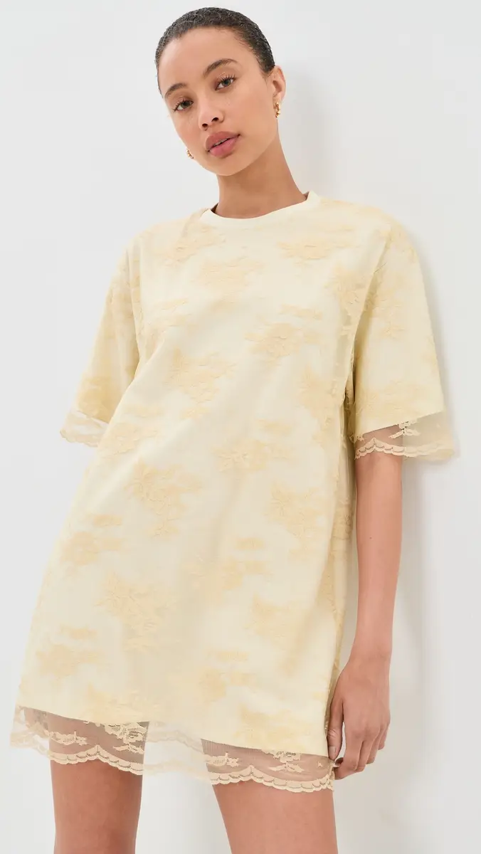 MARQUES ALMEIDA Relaxed Fit T-Shirt with Lace Overlayer Cream | Thumbnail 2