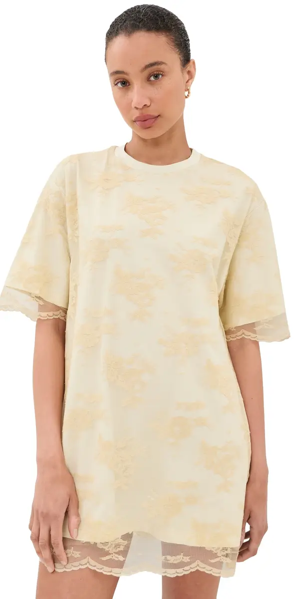 MARQUES ALMEIDA Relaxed Fit T-Shirt with Lace Overlayer Cream 8 | Image 1 MARQUES ALMEIDA Relaxed Fit T-Shirt with Lace Overlayer Cream 8 | Image 1
