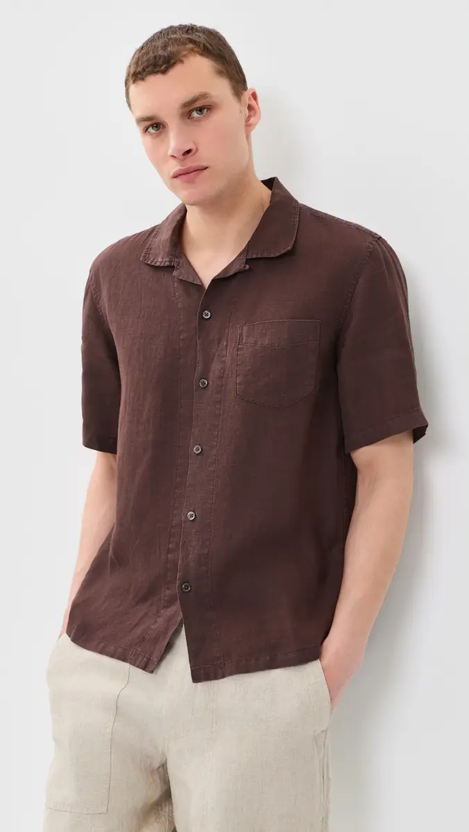 Alex Mill Camp Shirt In Linen Dark Brown | Thumbnail 2