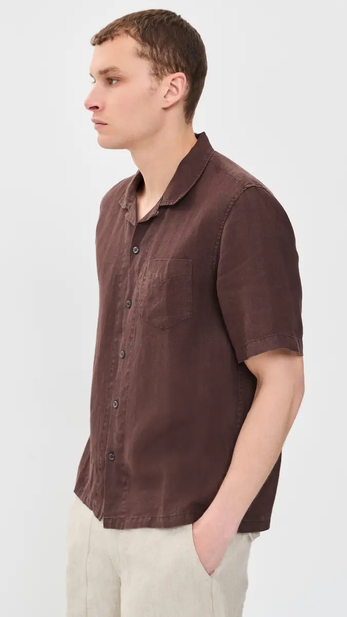 Alex Mill Camp Shirt In Linen Dark Brown | Thumbnail 4