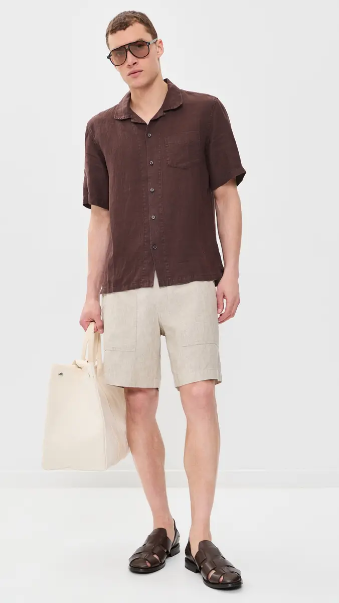 Alex Mill Camp Shirt In Linen Dark Brown | Thumbnail 5