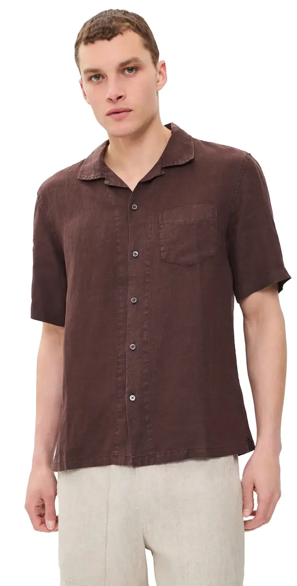 Alex Mill Camp Shirt In Linen Dark Brown | Image 1 Alex Mill Camp Shirt In Linen Dark Brown | Image 1