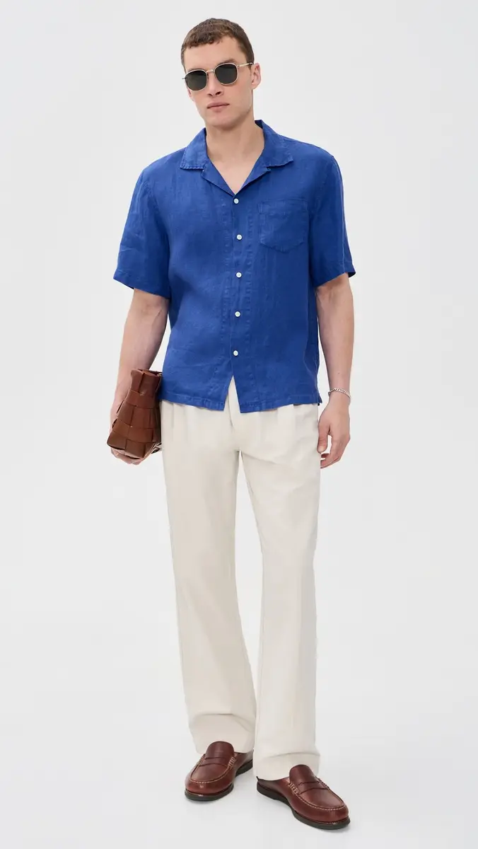 Alex Mill Camp Shirt In Linen Cobalt | Thumbnail 5 Alex Mill Camp Shirt In Linen Cobalt | Thumbnail 5