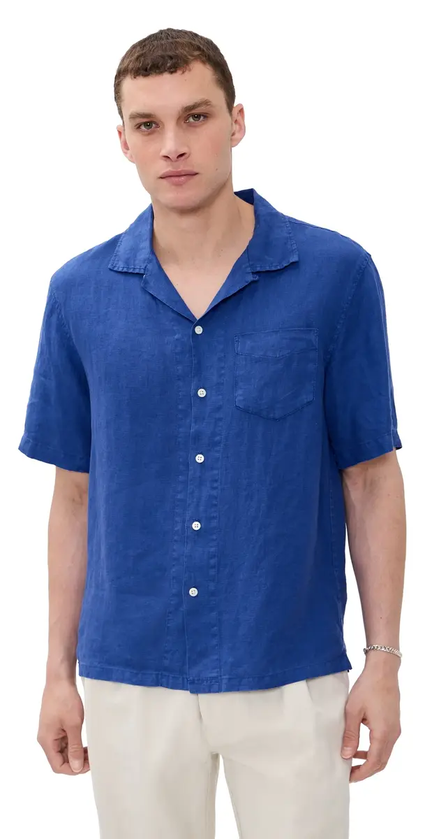 Alex Mill Camp Shirt In inen Cobalt | Image 1 Alex Mill Camp Shirt In inen Cobalt | Image 1