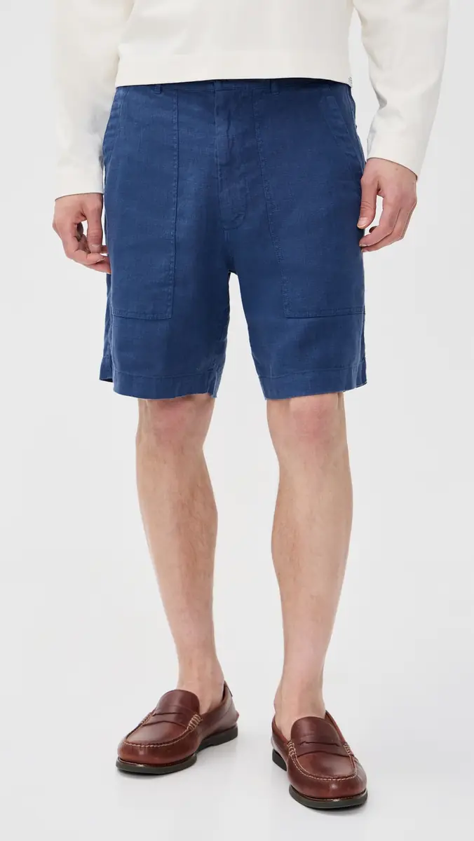 Alex Mill Garment Dyed Pull On Field Shorts In Linen 19 French Navy | Thumbnail 2 Alex Mill Garment Dyed Pull On Field Shorts In Linen 19 French Navy | Thumbnail 2