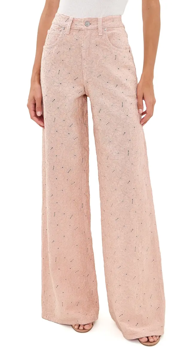 PAIGE Cameron Wide Leg Jeans Sunset Peach Embroidered | Image 1 PAIGE Cameron Wide Leg Jeans Sunset Peach Embroidered | Image 1
