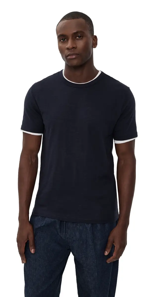 Vince Fine Slub Double Layer Tee Coastal/Smock White L | Image 1 Vince Fine Slub Double Layer Tee Coastal/Smock White L | Image 1