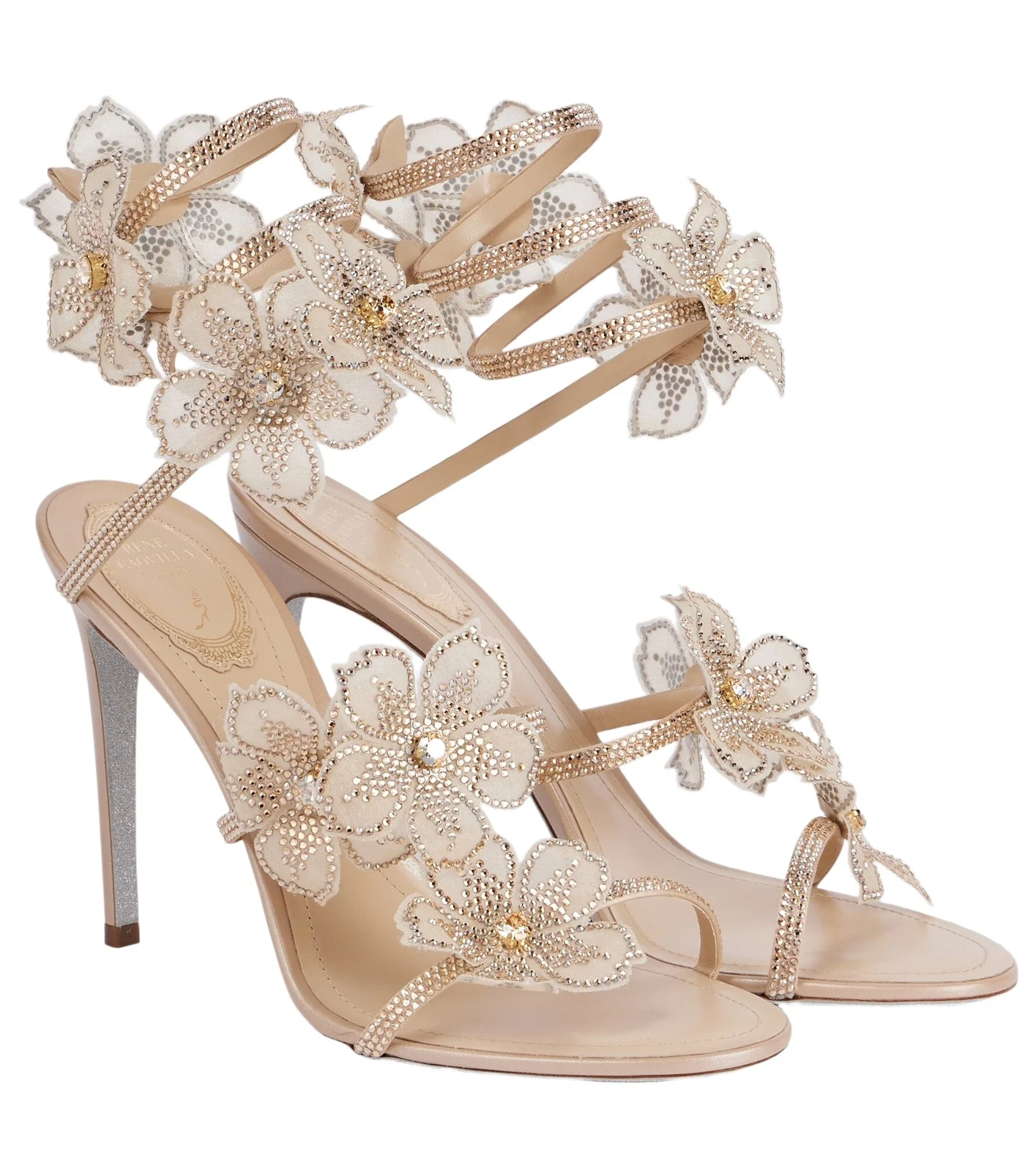 Peach Flower floral-appliqué satin sandals Peach Flower floral-appliqué satin sandals