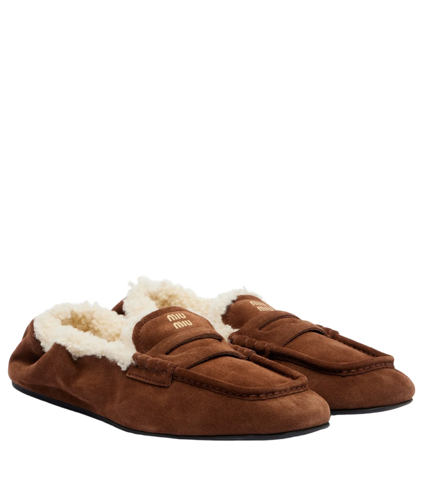 Ruches shearling-lined suede penny loafers Ruches shearling-lined suede penny loafers