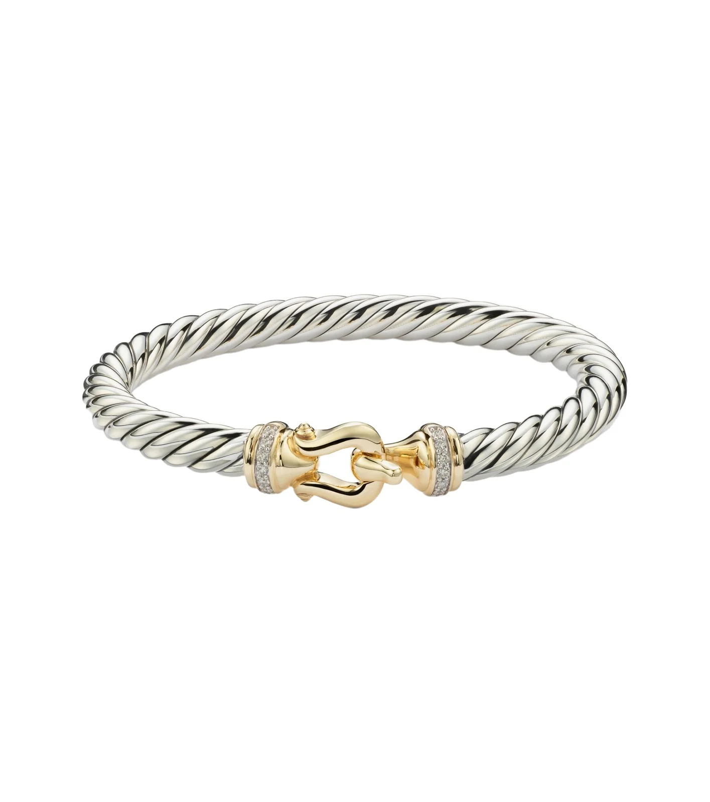 David Yurman Cable Flex Buckle sterling silver and 14kt gold bracelet with diamonds