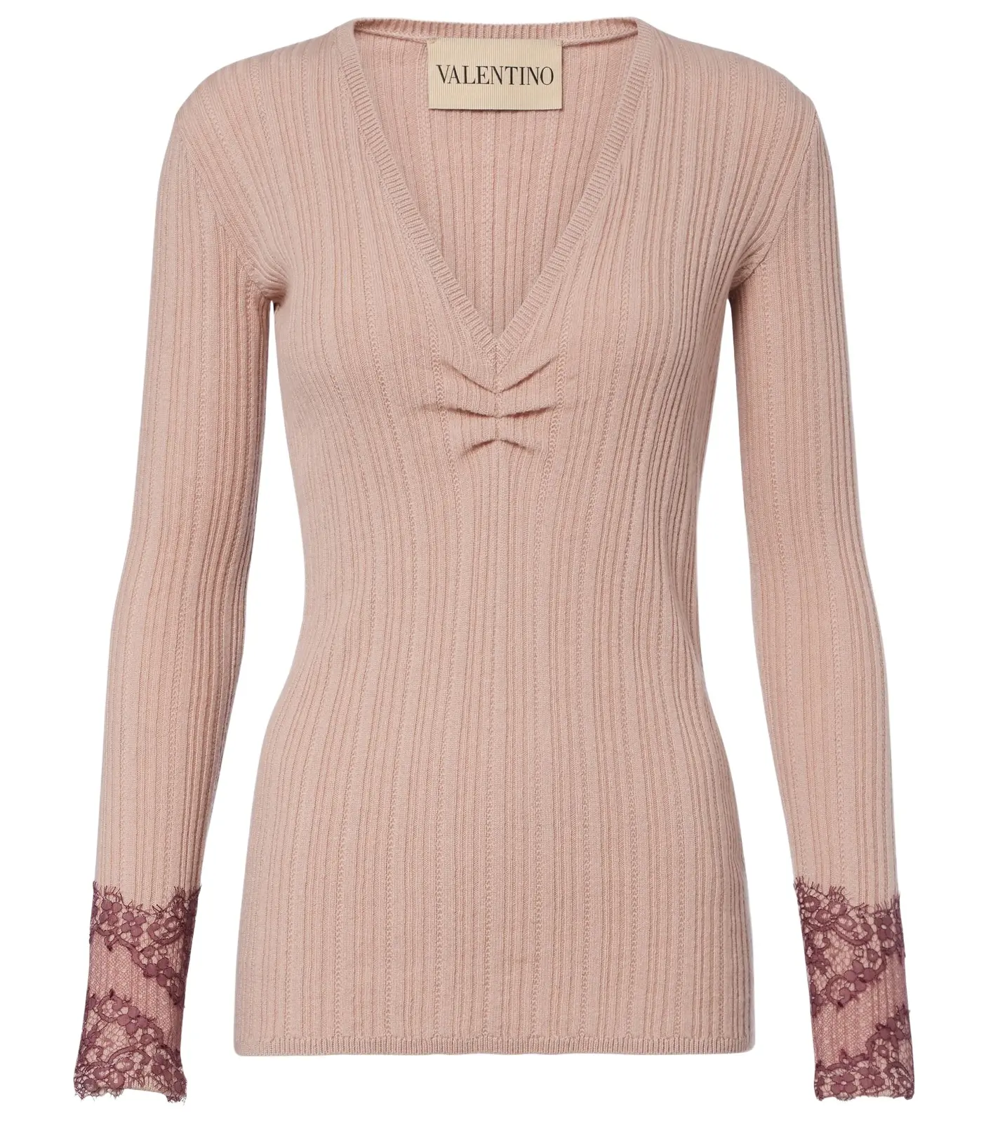 Gathered lace-trimmed cashmere sweater Gathered lace-trimmed cashmere sweater