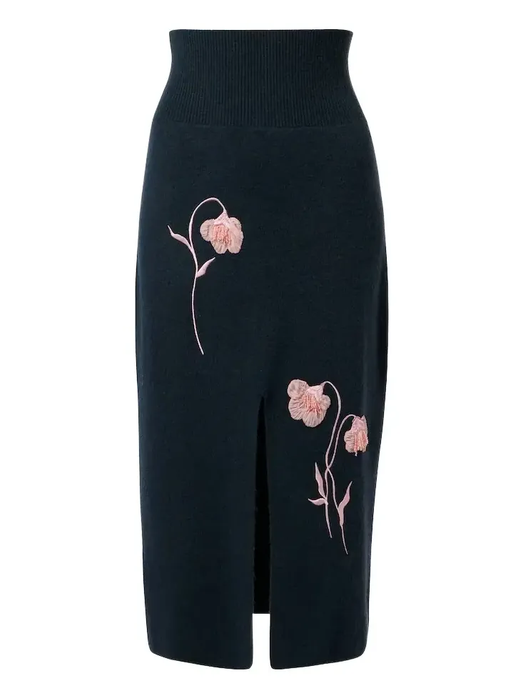 Erdem Floral-appliqué knitted midi skirt | Thumbnail 1 Erdem Floral-appliqué knitted midi skirt | Thumbnail 1
