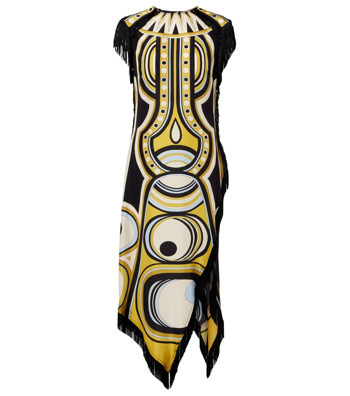 Scarf fringed printed silk voile midi dress Scarf fringed printed silk voile midi dress
