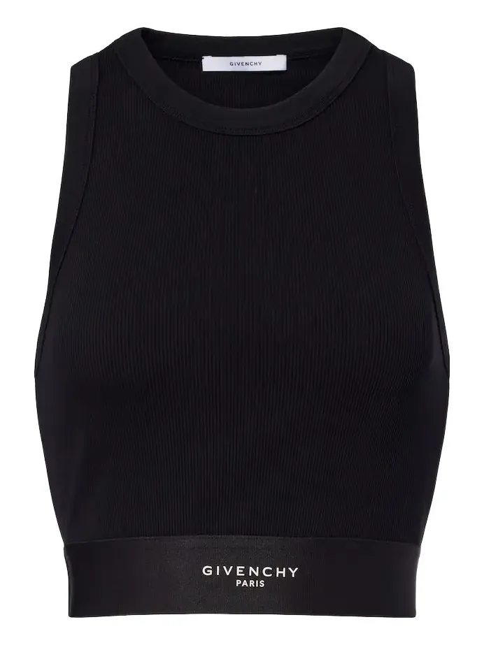Logo ribbed-knit cropped cotton tank top