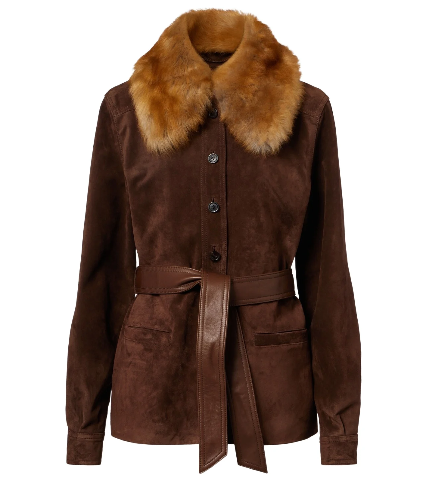 Belted shearling-trimmed suede jacket Belted shearling-trimmed suede jacket