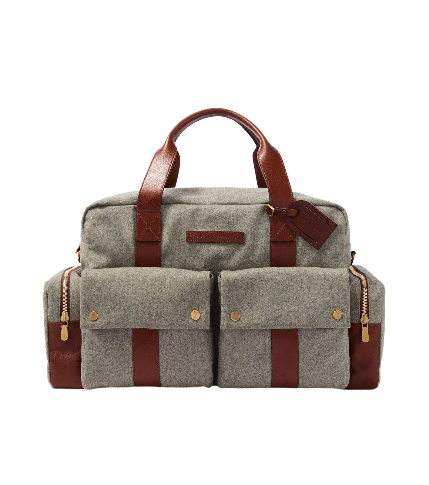 Leather-trimmed flannel duffel bag Leather-trimmed flannel duffel bag