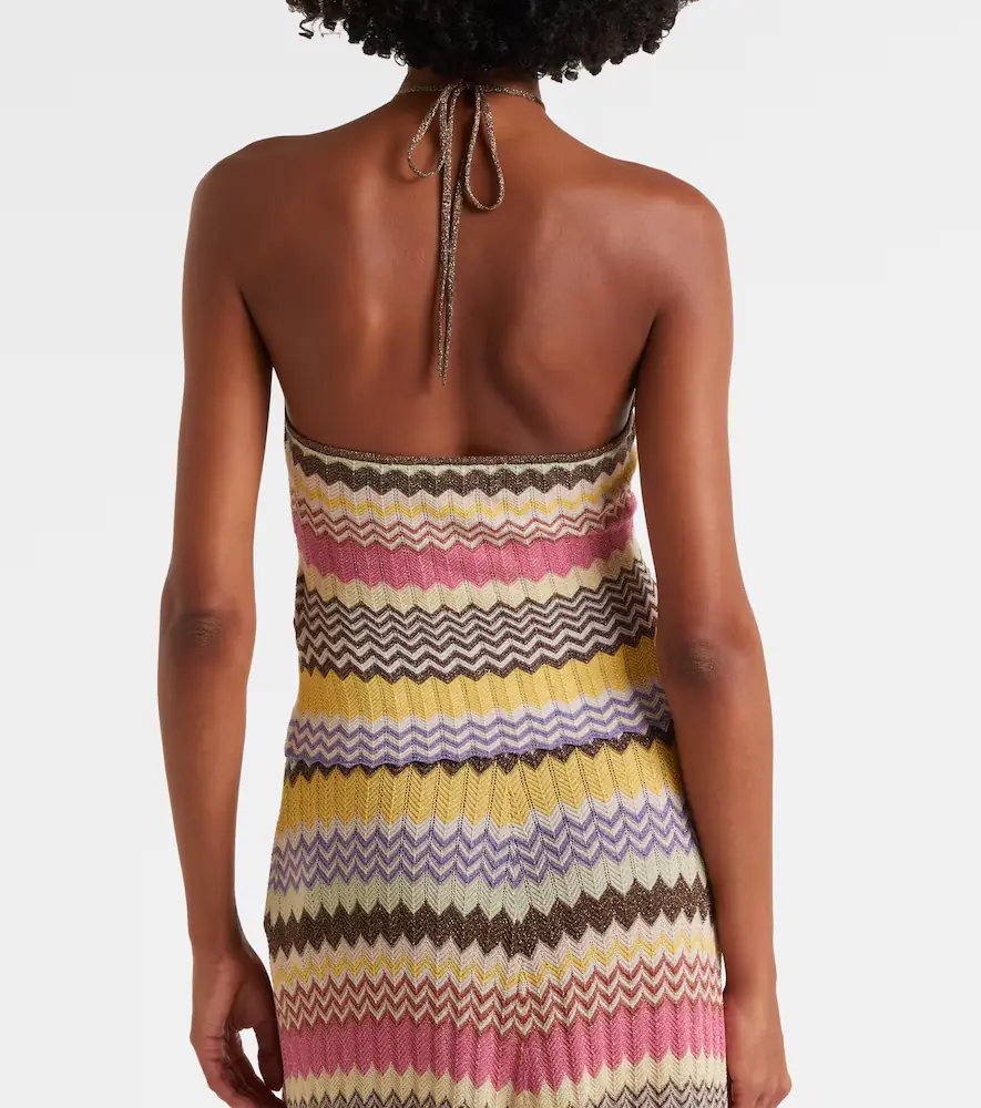 Faithfull Ria chevron halterneck lamé top | Thumbnail 2