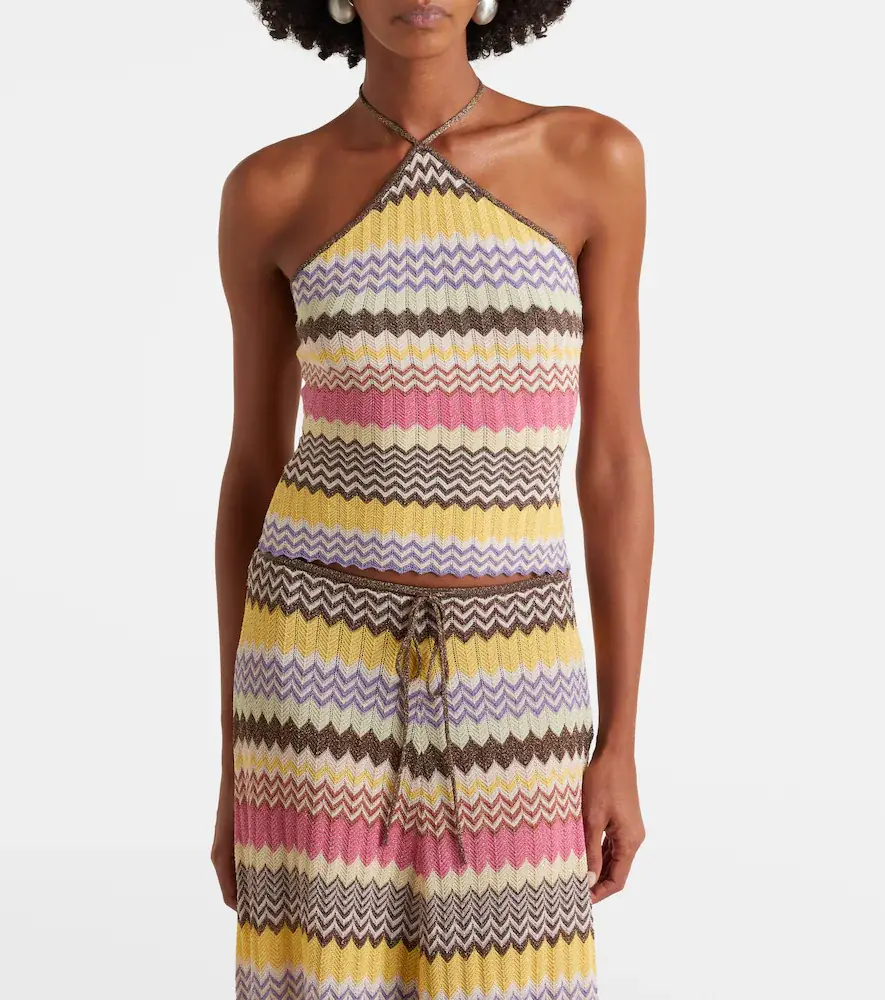 Faithfull Ria chevron halterneck lamé top | Thumbnail 3