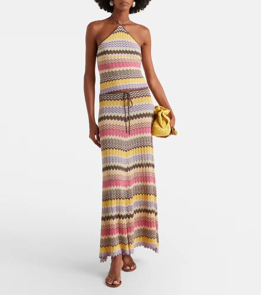 Faithfull Ria chevron halterneck lamé top | Thumbnail 4