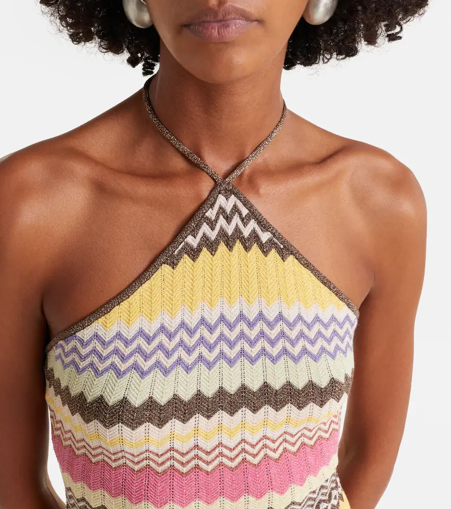 Faithfull Ria chevron halterneck lamé top | Thumbnail 5
