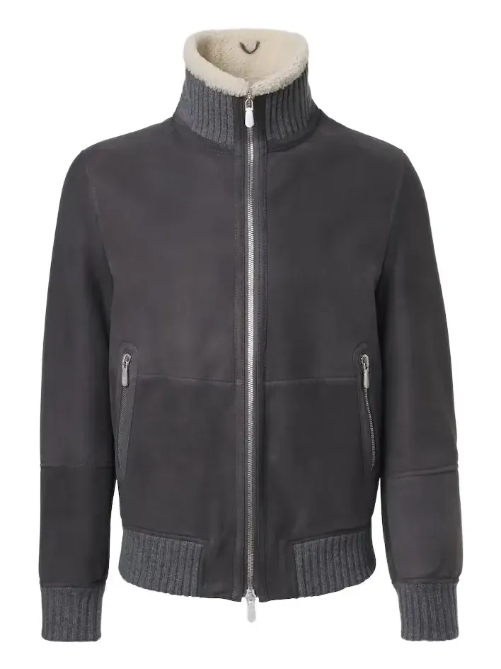 Cashmere-trimmed shearling blouson jacket