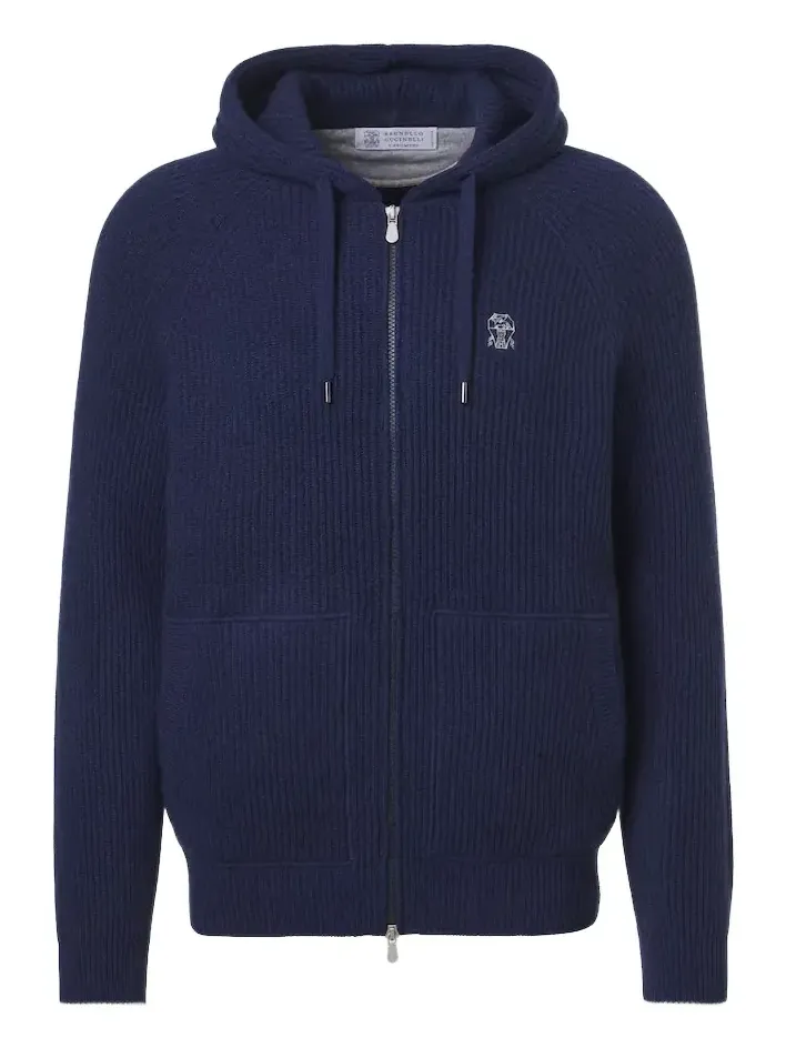 Ribbed-knit cashmere zip-up cardigan
