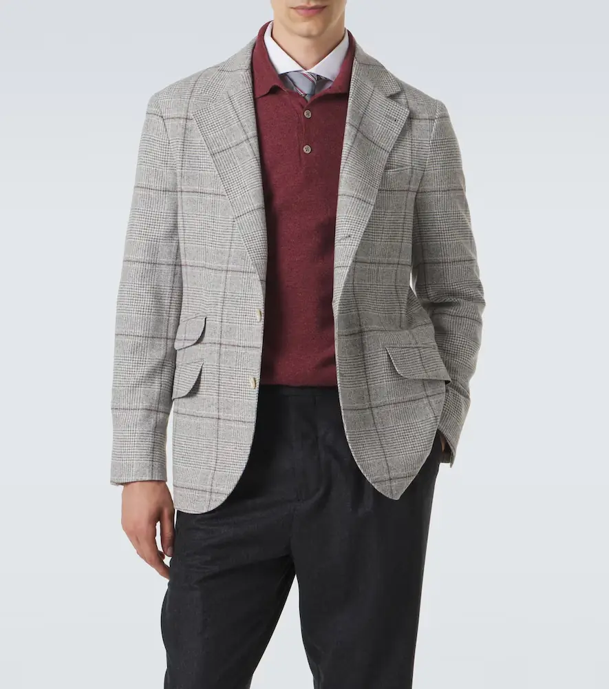 Brunello Cucinelli Checked silk, wool, and cashmere blazer | Thumbnail 3