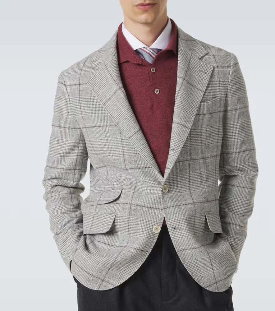 Brunello Cucinelli Checked silk, wool, and cashmere blazer | Thumbnail 4