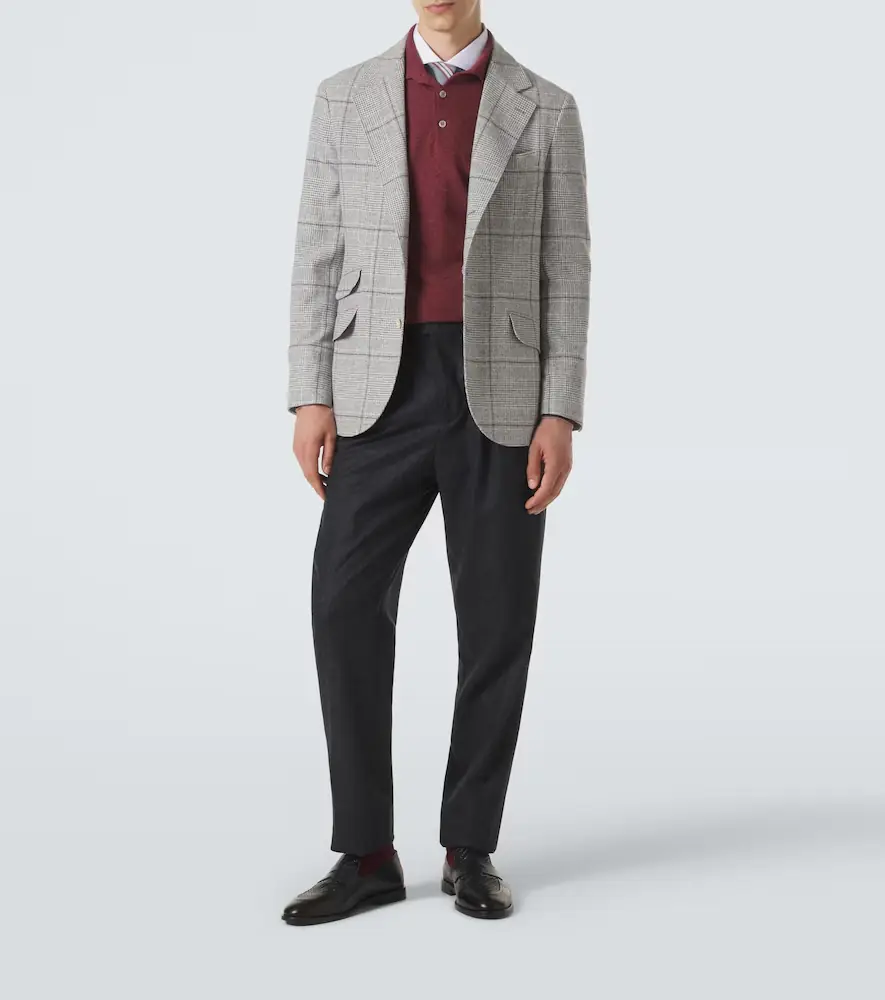 Brunello Cucinelli Checked silk, wool, and cashmere blazer | Thumbnail 6