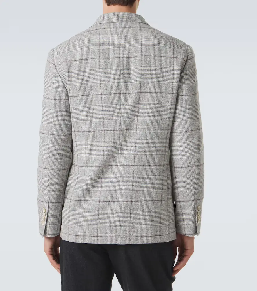 Brunello Cucinelli Checked silk, wool, and cashmere blazer | Thumbnail 7