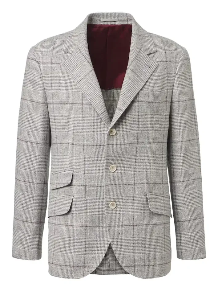 Checked silk, wool, and cashmere blazer