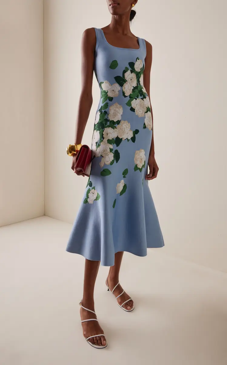 Carolina Herrera Floral Ruffled Silk-Blend Midi Dress | Thumbnail 2