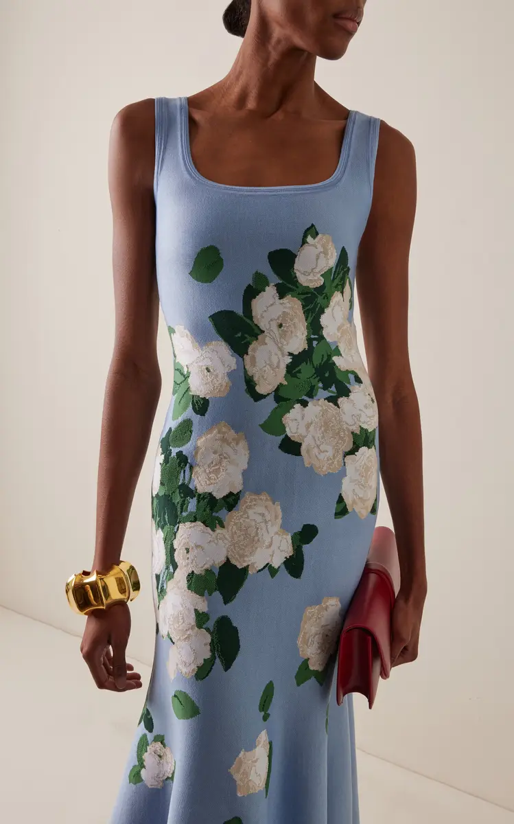 Carolina Herrera Floral Ruffled Silk-Blend Midi Dress | Thumbnail 3