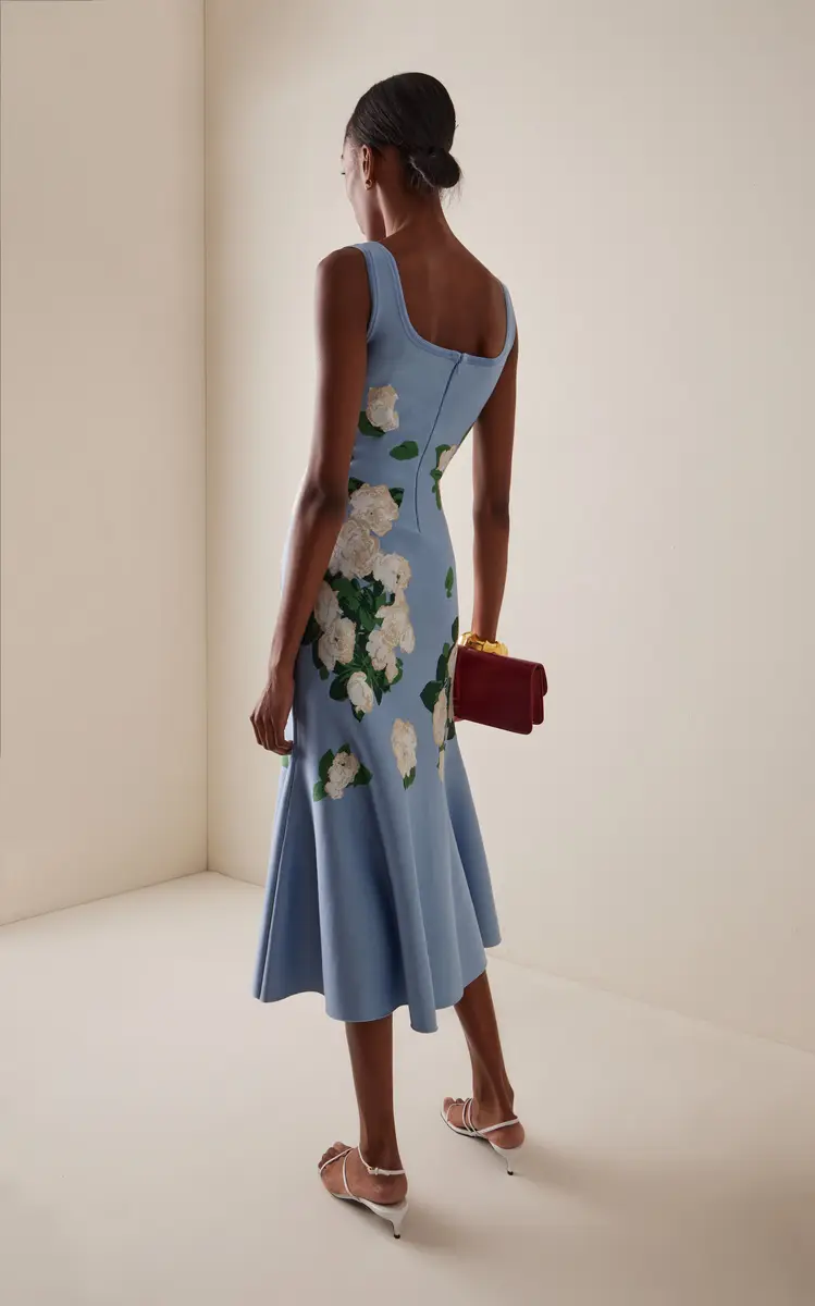 Carolina Herrera Floral Ruffled Silk-Blend Midi Dress | Thumbnail 4