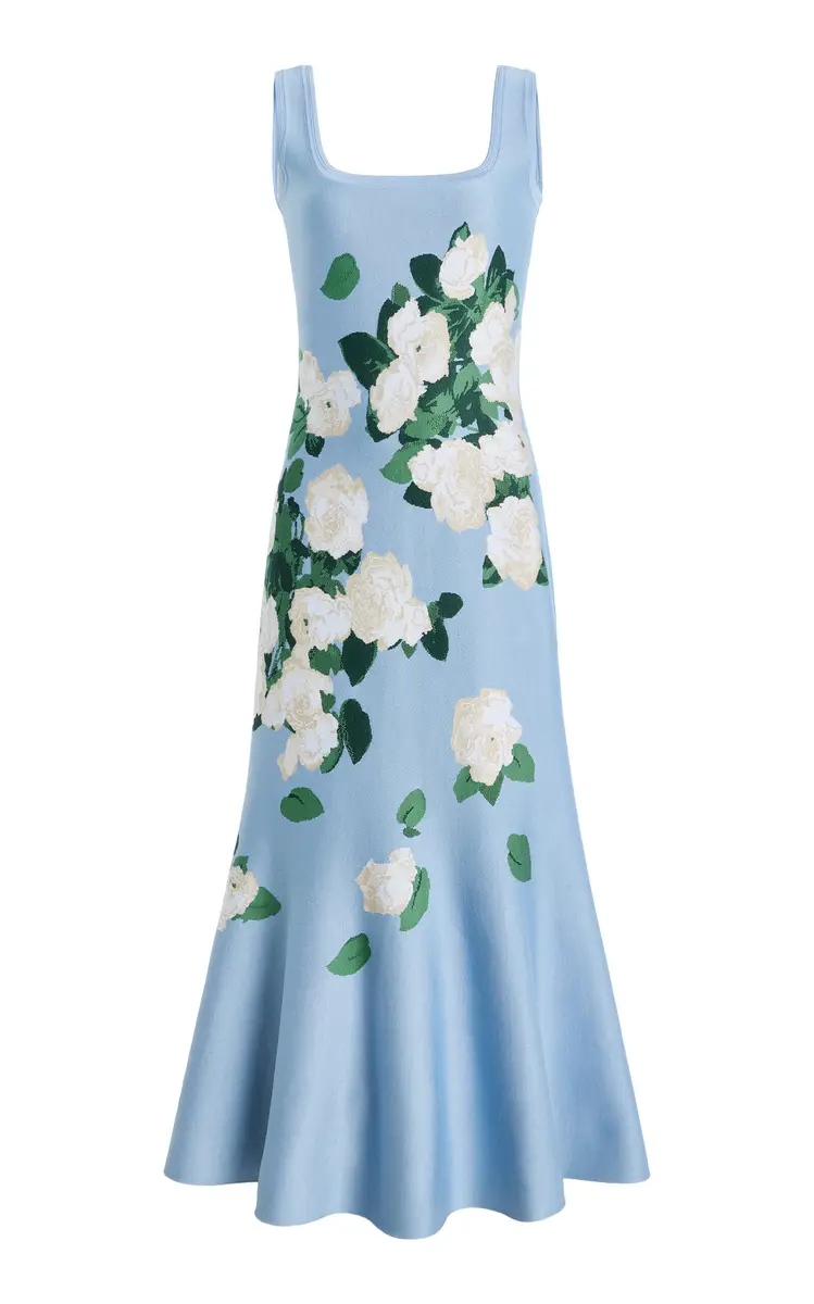 Carolina Herrera Floral Ruffled Silk-Blend Midi Dress | Image 1 Carolina Herrera Floral Ruffled Silk-Blend Midi Dress | Image 1