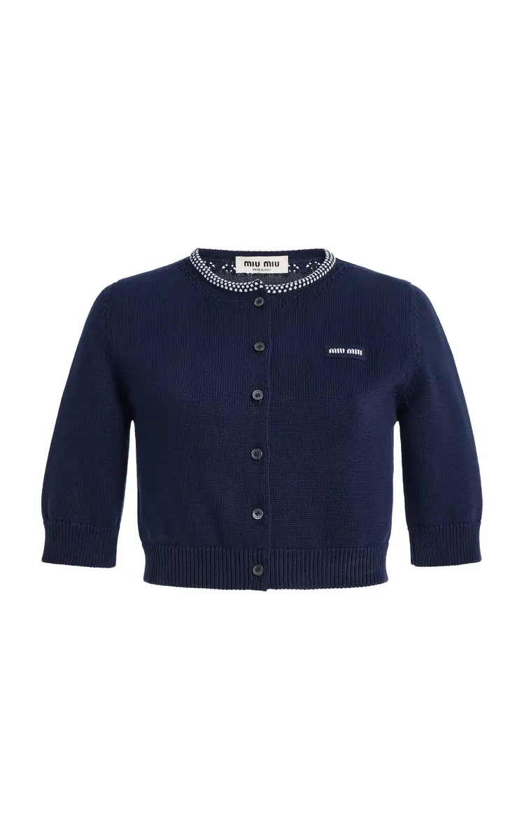 Miu Miu Cropped Cotton Cardigan | Image 1 Miu Miu Cropped Cotton Cardigan | Image 1