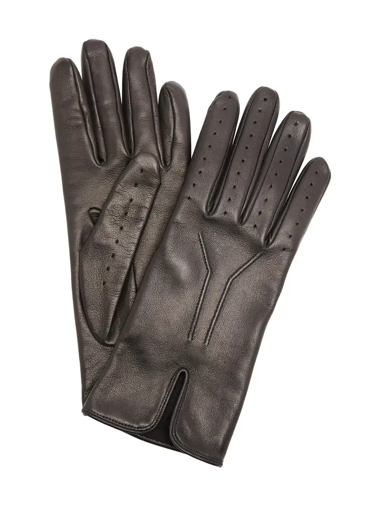 Saint Laurent Slit Leather-Silk Gloves