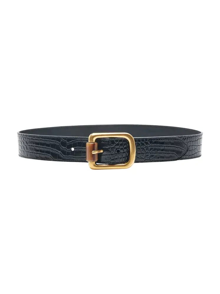 Crocodile-Embossed Leather Belt