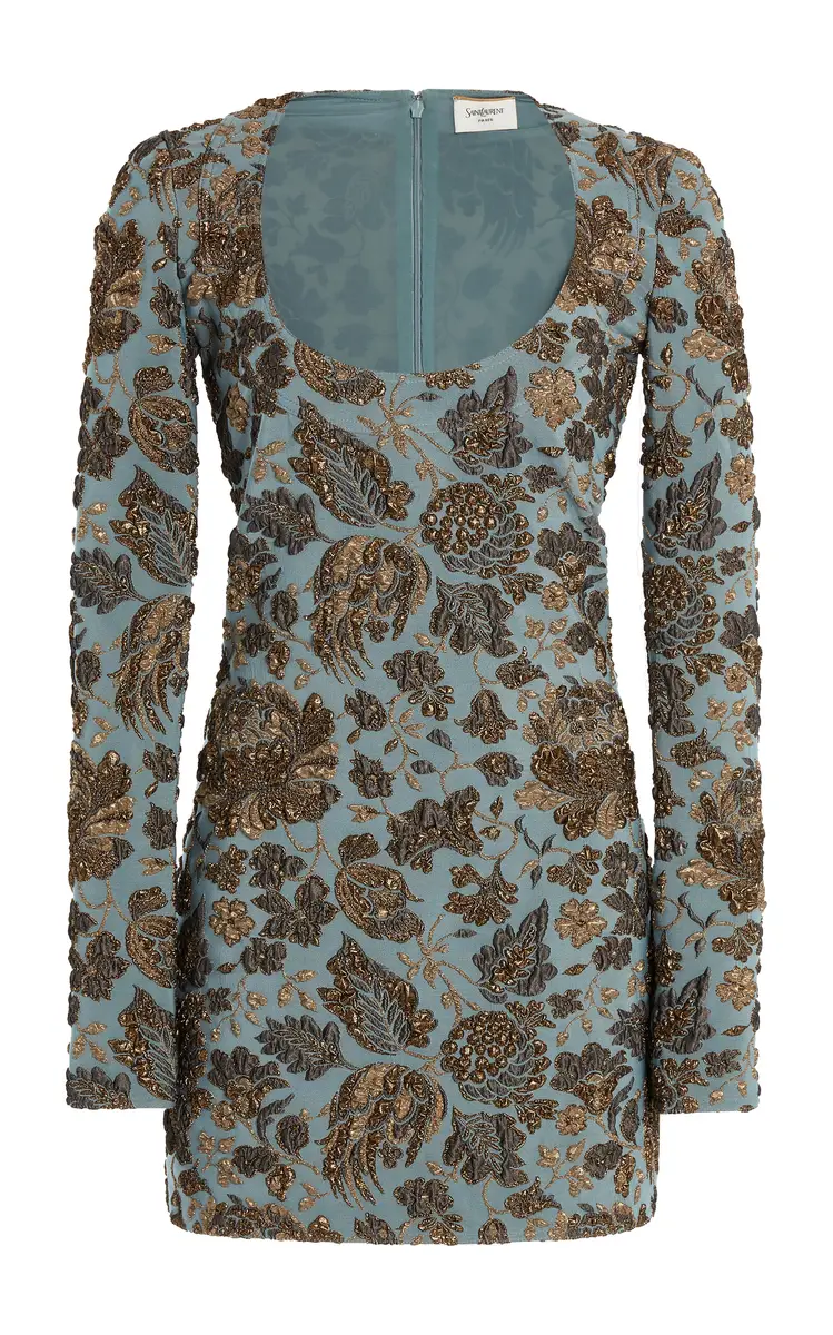 Saint Laurent Floral Stretch-Brocade Mini Dress | Image 1 Saint Laurent Floral Stretch-Brocade Mini Dress | Image 1
