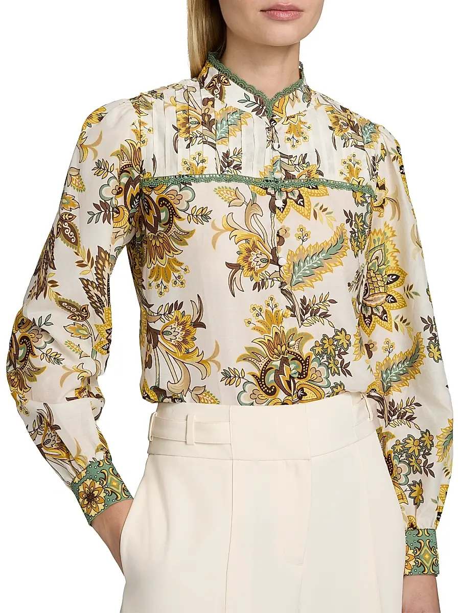 Elie Tahari Women's The Athena Floral Cotton-Silk Blouse | Thumbnail 6 Elie Tahari Women's The Athena Floral Cotton-Silk Blouse | Thumbnail 6