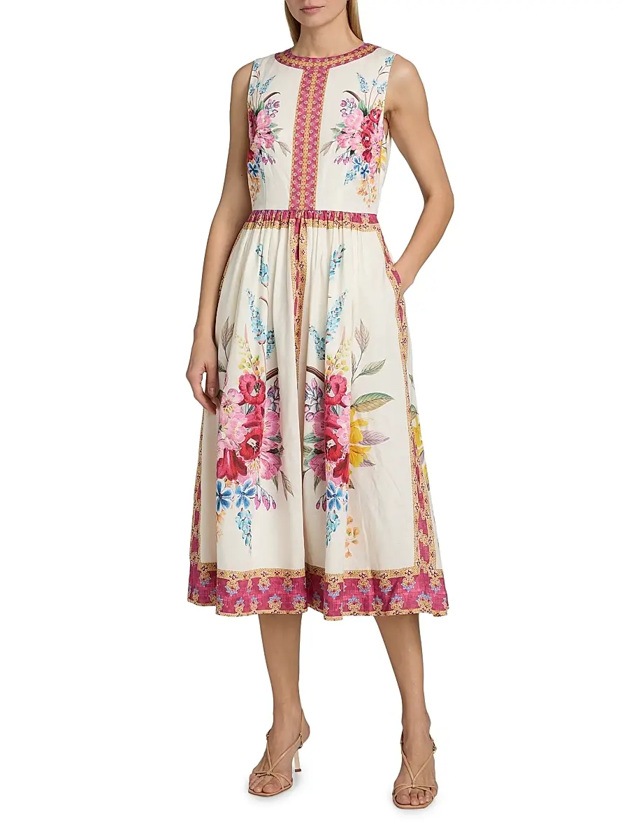 Elie Tahari Women's The Scarlett Linen Midi Dress | Thumbnail 3 Elie Tahari Women's The Scarlett Linen Midi Dress | Thumbnail 3