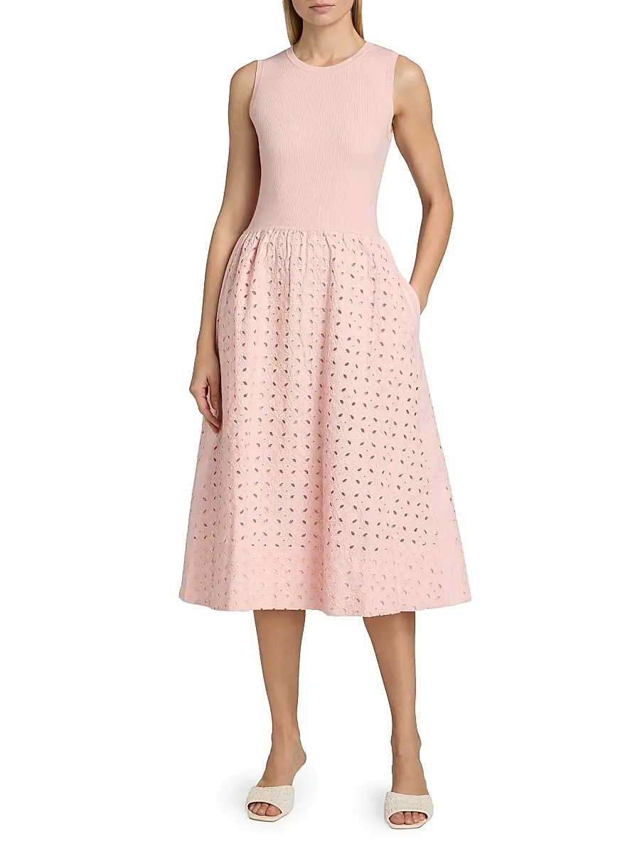 Elie Tahari Women's The Emma Eyelet Midi Dress | Thumbnail 3 Elie Tahari Women's The Emma Eyelet Midi Dress | Thumbnail 3
