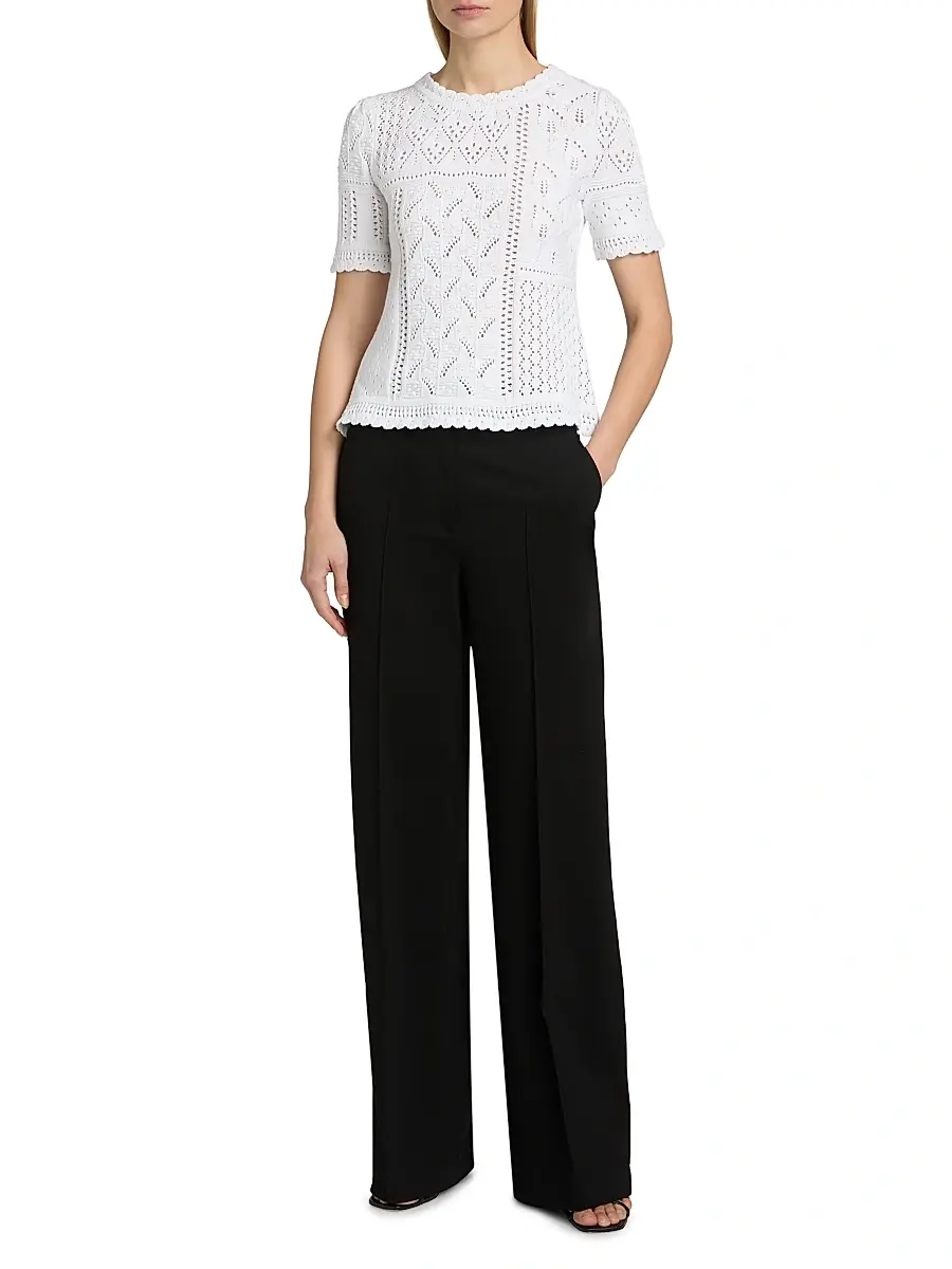 Elie Tahari Women's The Lily Pointelle Cotton Knit Short-Sleeve Sweater | Thumbnail 2