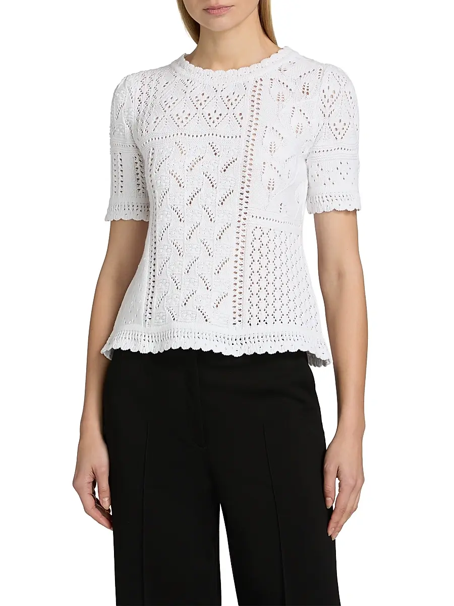 Elie Tahari Women's The Lily Pointelle Cotton Knit Short-Sleeve Sweater | Thumbnail 3