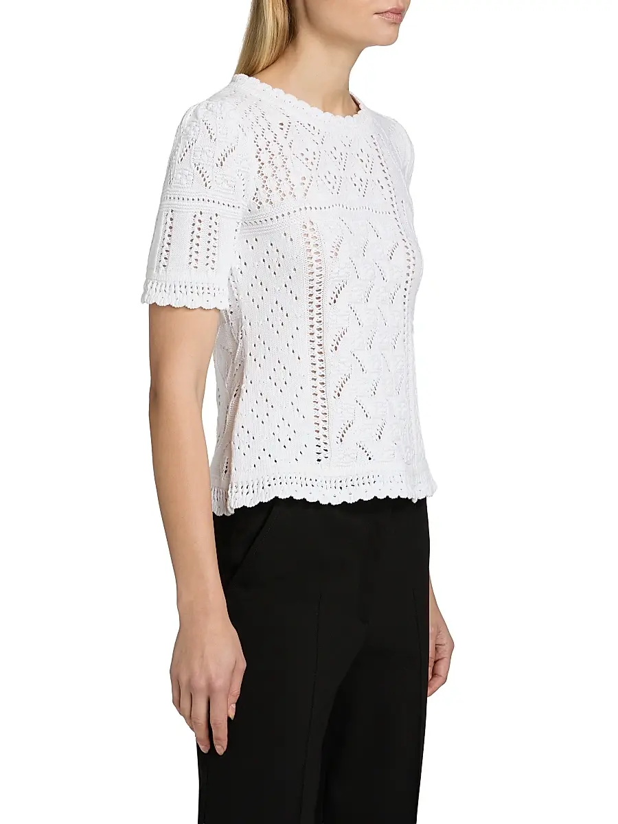 Elie Tahari Women's The Lily Pointelle Cotton Knit Short-Sleeve Sweater | Thumbnail 4
