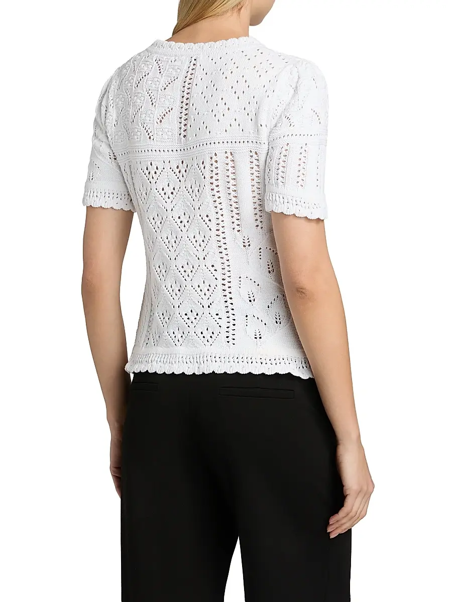Elie Tahari Women's The Lily Pointelle Cotton Knit Short-Sleeve Sweater | Thumbnail 5