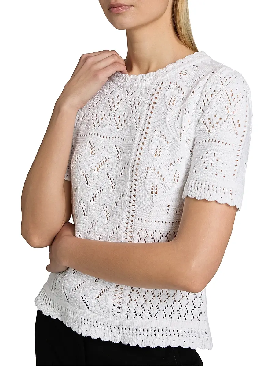 Elie Tahari Women's The Lily Pointelle Cotton Knit Short-Sleeve Sweater | Thumbnail 6