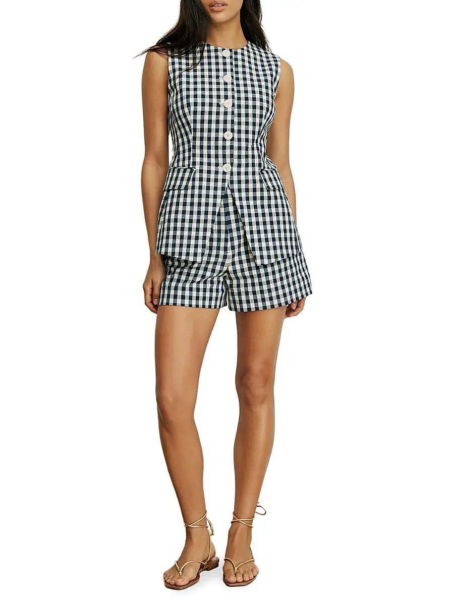 Veronica Beard Women's Haina Gingham Stretch-Cotton High-Rise Shorts | Thumbnail 2 Veronica Beard Women's Haina Gingham Stretch-Cotton High-Rise Shorts | Thumbnail 2