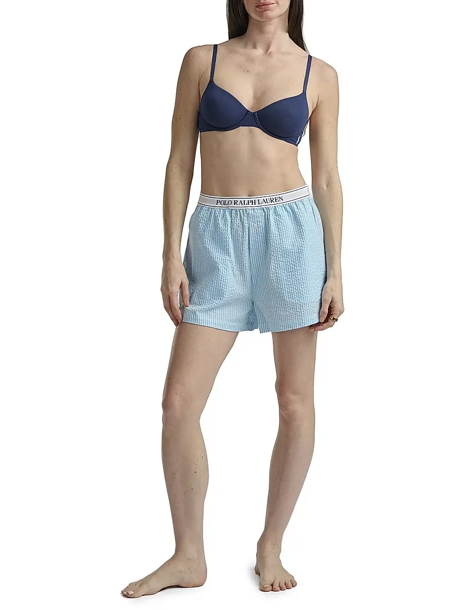 Polo Ralph Lauren Women's Seersucker Logo Waistband Boxer Shorts | Thumbnail 2 Polo Ralph Lauren Women's Seersucker Logo Waistband Boxer Shorts | Thumbnail 2