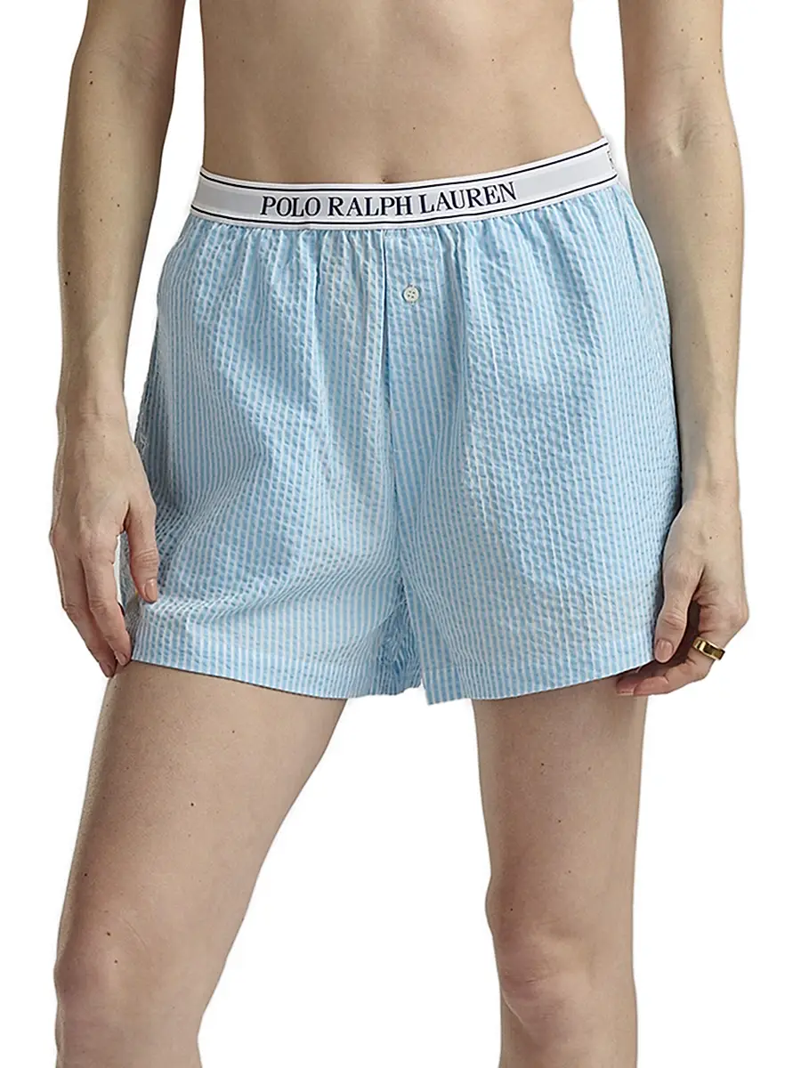 Polo Ralph Lauren Women's Seersucker Logo Waistband Boxer Shorts | Thumbnail 3 Polo Ralph Lauren Women's Seersucker Logo Waistband Boxer Shorts | Thumbnail 3